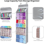 Univivi Hanging Yarn Storage Organizer with 5 Zipper Closure Compartments, Large Capacity Knitting Organizer Storage, Over the Door Hanging Yarn Holder for Knitting Needles, Crochet Hooks (Light Grey)