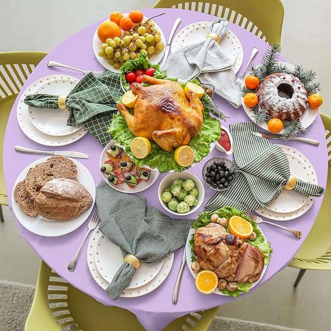 Ragnhild 16 Pack Lavender Plastic Tablecloths for Round Tables, Premium Decorative Light Purple Disposable Table Cloths for Parties, Round Party Table Cover for Birthday Wedding Baby Shower, 84 Inch