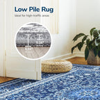 Lessymo 6FT Washable Round Area Rugs for Living Room, Non Slip Circle Rugs Low Pile Vintage Carpet for Bedroom, Dining Room, Nursery, Home Office, Blue White