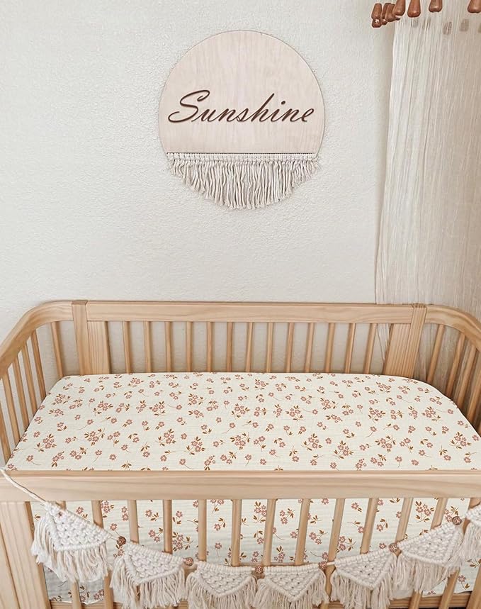 Muslin Bedside Bassinet Sheets 2 Pack, 33x20 Fitted Ultra Soft & Breathable Bedside Sleeper Sheets, Ideal for Baby Girl and Boy, Perfect for Newborns (Floral & Pink)