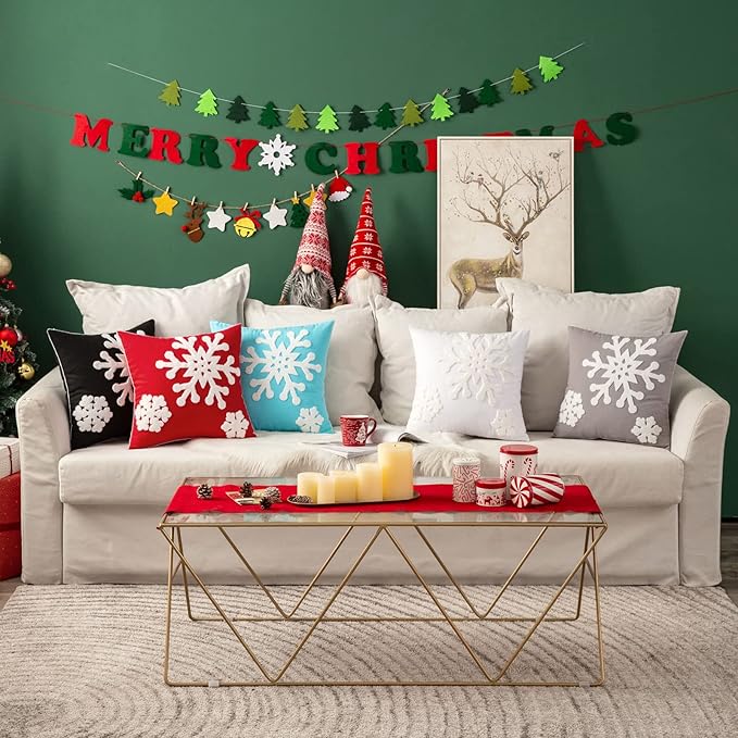 MIULEE Pack of 2 Christmas Decorative Snowflake Throw Pillow Covers Canvas Embroidery Winter Cushion Cases Holiday Decor Soft Pillowcases for Winter Couch Sofa Bedroom Car（White, 16x16in）
