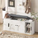 Einhomn 47.2'' Sliding Door Entryway Shoe Storage Bench with Seat Cushion, Shoe Rack with Lift-Top Hidden Storage & Adjustable Shelf, Bench for Bedroom End of Bed, White
