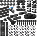 285 PCS Cable Management Kit - 4 Cable Sleeve Split, 50 Adhesive Cable Clips, 9 Cable Holder, 2 Roll Cable Organizer Straps, 200 Cable Zip Ties with 20 Mounts, for Computer TV Under Desk - Black