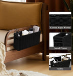 Cotton Rope Woven Bedside Caddy for Dorm Bed, Foldable Bedside Shelf Bunk Bed Accessories, College Dorm Room Essentials Hanging Organizers Storage Basket, Room Decor Magazine File Holder (Black)