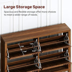 knoworld Shoe Storage Cabinet for Entryway with 4 Flip Drawers, 47.24" Narrow Fluted Shoe Organizer Cabinet, Slim Wooden Shoe Cabinet, Freestanding Hidden Shoe Cabinet for Entrance, Hallway (Walnut)