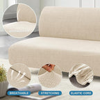 H.VERSAILTEX 100% Waterproof Futon Covers, Leakproof Armless Sofa Covers, Stretch Jacquard Sofa Bed Cover, Washable Futon Slipcover Furniture Protector for Kids, Pets, Dog and Cat, Ivory
