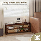 Shoe Bench with Leather Cushion,Wood Bench with Shoe Rack,2-Tier Shoe Storage Organizer for Entryway,Hallway,Living Room (2-Tier-47.3", Rubberwood)