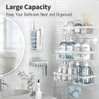 Liuoud 10 Pack Shower Caddy Organizer Rack Shelf for Inside Shower, Self Adhesive Wall Storage Basket Rustproof Stainless Steel Shampoo Holder Bathroom Accessory Decor Set, White