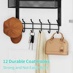 HapiRm Over The Door Hanger with Coat Hooks and 3 Baskets, Rustproof Over The Door Hooks, Storage Organizer for Hats, Towels - Black