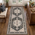 Tangsoo 2x6 Washable Runner Rug for Hallways,Vintage Non-Slip Rug Runner Carpet Black and Gold Soft Foldable Runner Mat for Laundry Room Kitchen Bedroom Entryway