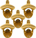 Antique Gold Wall Mounted Bottle Opener, Stainless Haning Beer Bottle Opener Embossed OPEN HERE for Kitchen Table Cabinet (5 PCS)