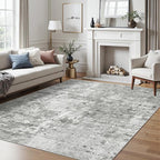 Soalmost 6x9 Abstract Area Rugs for Living Room 6 x 9 Washable Non Slip Low Pile Gray Rugs for Bedroom Dining Room Foldable Thin Gray White
