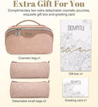 BOYATU Travel Makeup Bags Cosmetic Organizer Bag: 3-Set Large Capacity Make up Bag - PU Leather Toiletry Bags for Women - Wide Open Portable Pouch with Divider & Handle (A-Light Pink)
