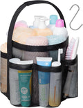F-color Mesh Shower Caddy Portable, Large Capacity Shower Bag Basket Tote for College Dorm Room Toiletry Gym Rv Essentials, Bathroom Caddy Bag with S Hook, Black