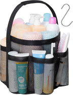 F-color Mesh Shower Caddy Portable, Large Capacity Shower Bag Basket Tote for College Dorm Room Toiletry Gym Rv Essentials, Bathroom Caddy Bag with S Hook, Black