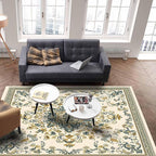 Bohemian Rectangular Area Rugs for Living Room Bedroom 2.8 x 5 ft Vintage Farmhouse Floral Pattern Non-Shedding Soft Low Pile Rug Non Slip Washable Rug for Nursery Entryway Playroom