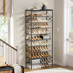 10-Tier Tall Shoe Rack Organizer Shoe Storage for Entryway 30-40 Pairs Metal Shoe Rack for Closet Heavy-Duty Shoe Rack with Wooden Top Shelf for Garage Black
