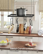 CHOEZON Hanging Pot Rack, Ceiling Mounted Pot Hanger for Kitchen, Metal Cookware Storage Organizer with 12 Hooks, for Storage of Cookware, Utensils in Kitchen, 23.7" L, Black TPR03BB