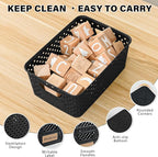 12 Pack Plastic Storage Baskets for Organizing, Storage Baskets for Shelves with Handles, Small Storage Bins with Labels, Organizer Baskets for Cabinet,Closet, Office,Black