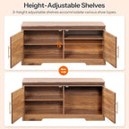HOOBRO Faux Rattan Shoe Storage Bench with Cushion, Boho Entryway Bench with 2 Doors and Adjustable Shelves, Pet-Proof Hidden Shoe Cabinet for Hallway, Living Room, 39.2" L, Natural, CE53HX01