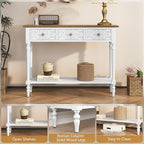 3More Entryway Console Table with 3 Drawers,42" Carved Hallway Table with Open Shelf,Long Sofa Table for Living Room, Hallway, Behind Couch,White
