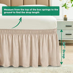 Biscaynebay Wrap Around Bed Skirts for Queen Beds 14" Drop, Sand Adjustable Elastic Dust Ruffles Easy Fit Wrinkle Resistant Silky Luxurious Fabric Machine Washable
