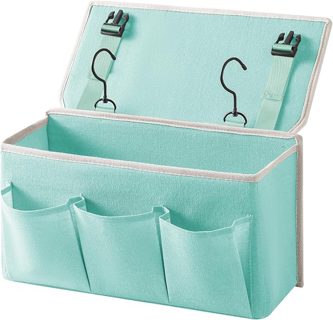 Bedside Caddy/Bedside Storage Organizer Hanging Bag with Three Options,Suitable for home beds, sofas, and dormitory beds—can hold magazines, books, phones, iPads, remote controls. (Green)
