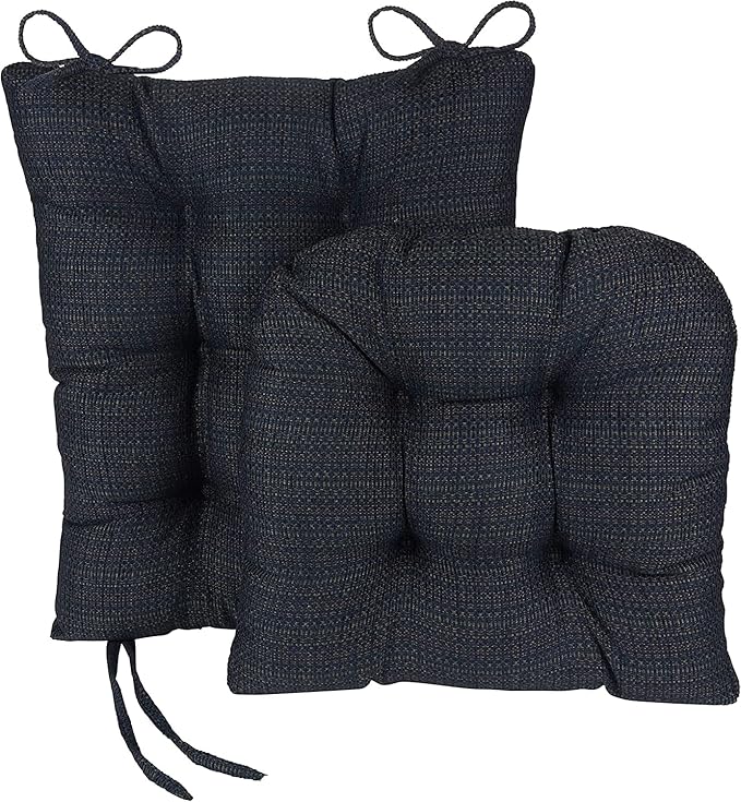 Klear Vu Omega Non-Slip Rocking Chair Cushion Set, Assembled in USA, Thick Padding & Tufted Design, Includes Seat Pad & Back Pillow with Ties, 17x17 Inches, 2-Piece Set, Tyson Navy