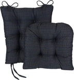 Klear Vu Omega Non-Slip Rocking Chair Cushion Set, Assembled in USA, Thick Padding & Tufted Design, Includes Seat Pad & Back Pillow with Ties, 17x17 Inches, 2-Piece Set, Tyson Navy