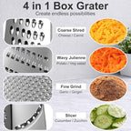 Ourokhome Cheese Grater, Handheld Box Grater with Container & Lid, 4-Sided Stainless Steel for Kitchen, Wavy Julienne, Slicer, Coarse Shred & Fine Zester, Non-Slip Base, Dishwasher Safe, 8 Inch