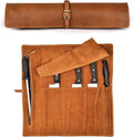 LEATHER VILLAGE Genuine Leather Knife Roll Bag – Professional Chef Carrying Case, Durable Sheath Holder, Cooks & Culinary Tools Organizer, Portable Travel Storage with 4 Slots & Zipper - Tan