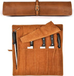 LEATHER VILLAGE Genuine Leather Knife Roll Bag – Professional Chef Carrying Case, Durable Sheath Holder, Cooks & Culinary Tools Organizer, Portable Travel Storage with 4 Slots & Zipper - Tan