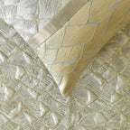 The HomeCentric King/Queen/Twin Ivory & Gold Designer Queen 74"x18" Bed Runner with 2 Pillow Cover, Patchwork, Quilted, Jacquard Foil Bed Scarf on Jacquard Fabric - Spinzar