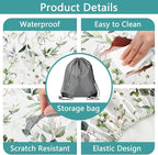 Picnic Table Cover with Bench Covers and Bag, Camping Essentials, Eucalyptus Leaves Outdoor Table Covers, Waterproof Windproof, Fitted Tablecloth Cover with Elastic Edge, 3 PCS, 30x96 Inch
