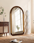 Arched Mirror 24 x 47 Inch,Brown Wood Rustic Bathroom Tempered Wall Mirror with Wood Frame,Round Corner Arch Farmhouse Wooden Vanity Mirror for Living Room,Entryway or Bedroom（Walnut Brown）
