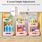 2 Pack Under Sink Organizer, 2 Tier Pull out Cabinet Organizer Mesh Baskets with 5 Adjustable Heights, Sliding Drawers Storage Shelf for Home, Kitchen, Bathroom, Pantry, Office, Countertop ,Pink