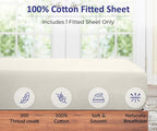 ROYALE LINENS 300 Thread Count 100% Long Staple Combed Cotton Fitted Sheet King - Super Soft Deep Pocket Bottom Sheet - Fitted Sheets Only - Elastic Sheets (King, Cream)