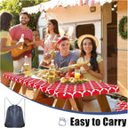 Smiry Picnic Table Cover with Bench Covers, Waterproof Elastic Fitted Tablecloth for 5 Foot Tables, Washable Polyester Tablecloths for Camping, Indoor & Outdoor (Red, 30x60 Inch 3-pc Set)