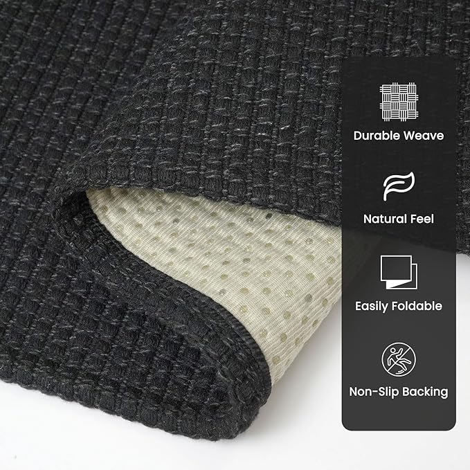 Braided Runner Rug 2x8 Ft Washable Runners for Hallways Non Slip Rubber Backed Kitchen Runners Cotton Entryway Runner Indoor, Woven Floor Carpet for Hall Kitchen Bedroom, Black/Grey