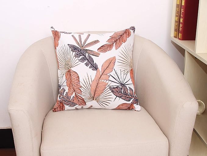 Yeiotsy Decorative Cushion Cover, Tropical Leaf Throw Pillow Cover Jacquard Chenille (Brick Red, 18 x 18 Inches)