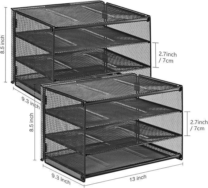 Samstar 2 Pack Paper Letter Tray, 3-Tier Desk File Organizer Paper Sorter Letter Shelf Rack, Mesh Made,Black