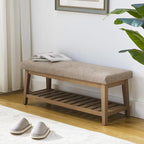 Zihanhome Entryway Shoe Bench with Cushion, End of Bed Bench,Upholstered Bench for Kitchen, Bench with Solid Wood Shelf, Fabric Ottoman Bench for Hallway, Living Room (Brown)
