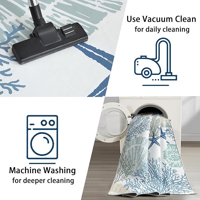 Tritard Coastal Area Rugs Nautical Beach Themed Non-Slip Machine Washable Rugs Modern Floor Carpet for Living Room Bedroom, 6x9, Blue