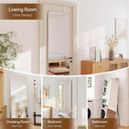 NARCISSUS 57x20 Mirror Door Hanging Full Length Body with Floor Stand or Wall Mounted Metal Aluminum Frame Tempered Glass Rectangle Mirrors for Bedroom Dressing Living Room Bathroom 57 inch Silver