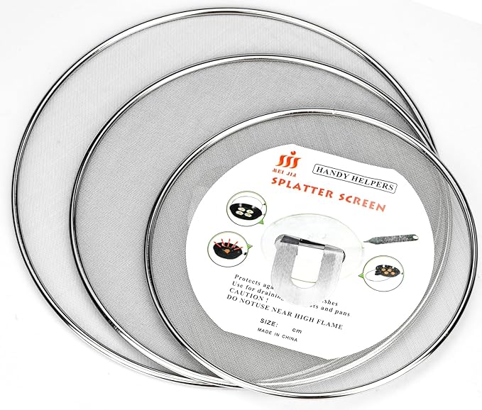 3 Pack Splatter Screen for Frying Pan 13" 11.5" 9.8" Stainless Steel Grease Splatter Guard Ultra Fine Mesh Lids with Fold Flat Knob Set for Prevent Oil Splatter