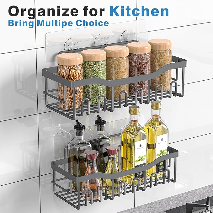 EUDELE Shower Caddy 2 Pack, Adhesive Shower Organizer for Home Decor & Kitchen Storage, No Drilling, Rustproof Stainless Steel Bathroom Shelf Organizer