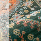 Tangsoo Vintage 4x6 Rug for Living Room,Washable Indoor Area Rug Non-Slip Rubber Backing Mat,Yellow Green Multi Geometric Soft Low Pile Carpet for Front Porch Dining Room Patio Bedroom