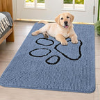 Smiry Dog Door Mat for Muddy Paws, Absorbent Dirt Trapper Non Slip Quick Dry Washable Chenille Mat for Mud Dogs, Entry Rug for Indoor and Outdoor (40x32 Inches, Airy Blue and Black)