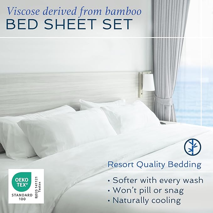 Hotel Sheets Direct 4 Piece Bed Sheet Set California King Size, 100% Viscose Derived from Bamboo Sheets Set with 2 Pillowcases, Cooling & Breathable Luxury Bedding, Moisture-Wicking, Light Green