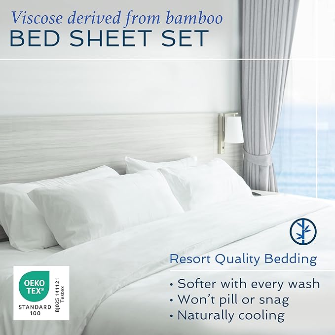 Hotel Sheets Direct 3 Piece Bed Sheet Set Twin Size, 100% Viscose Derived from Bamboo Sheets Set with 1 Pillowcase, Cooling & Breathable Luxury Bedding, Moisture-Wicking & Silky Soft, Light Yellow